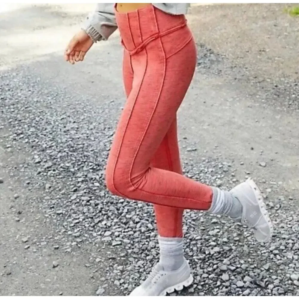 Free People High Rise Ankle Length Hybrid Leggings Size M Coral Pink
